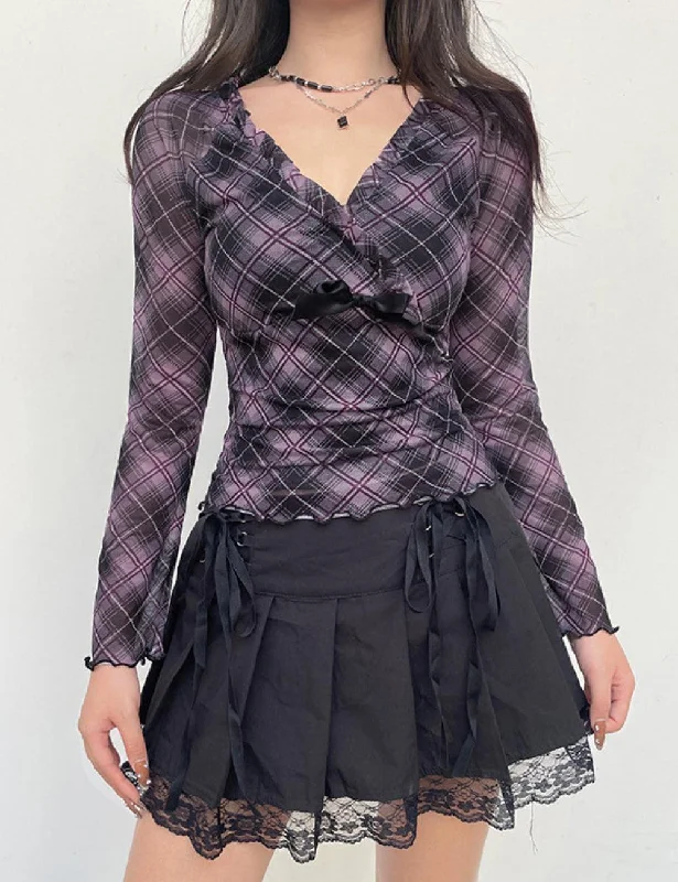 Missy Argyle Mesh Bow Selvedge Blouse 07557 Soft Knit Blouse