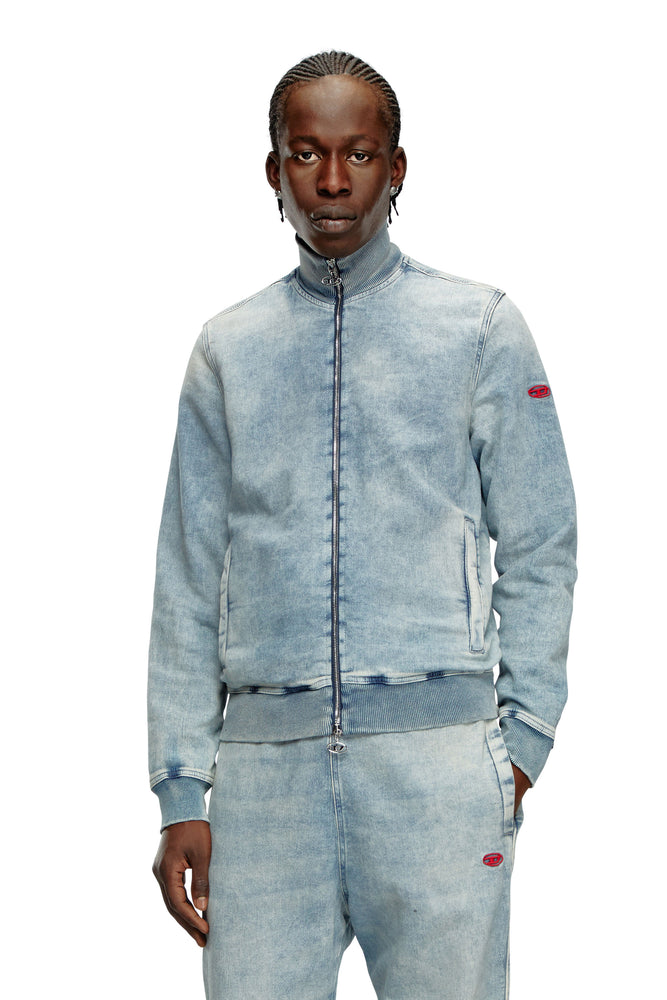 Zip-up sweater in Track Denim Houndstooth Herringbone Solid