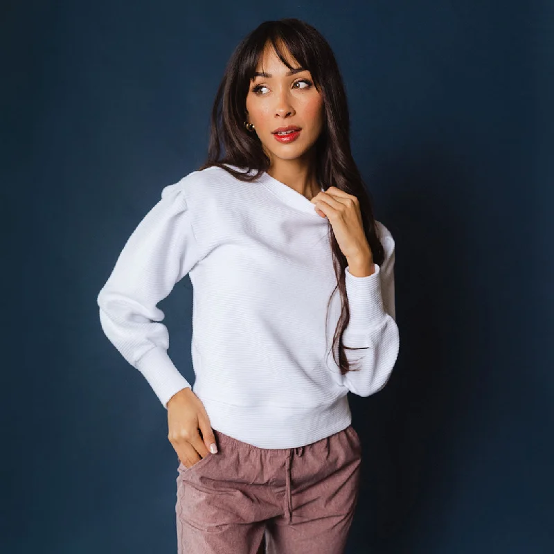 Atlas Ribbed Sweater, White Stylish Fashionable Trendy