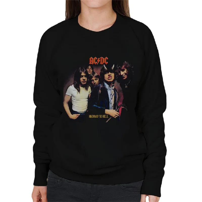AC/DC Highway To Hell Bandmates Horns Women's Sweatshirt Hoodie with Button Placket Classic Preppy AC/DC Highway To Hell Bandmates Horns Women's Sweatshirt Hoodie with Button Placket Classic Preppy