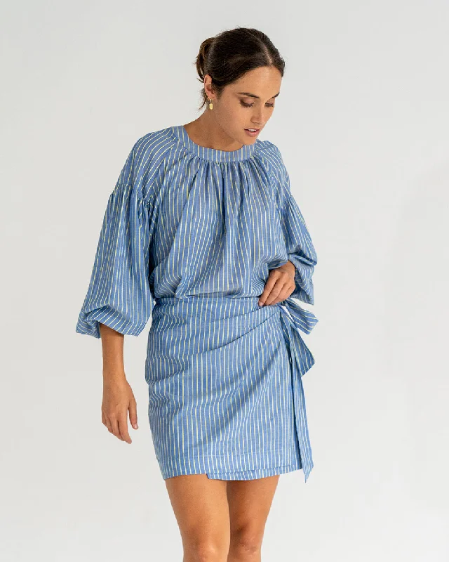Laurent Blouse - Voile Stripe Floral Print Blouse