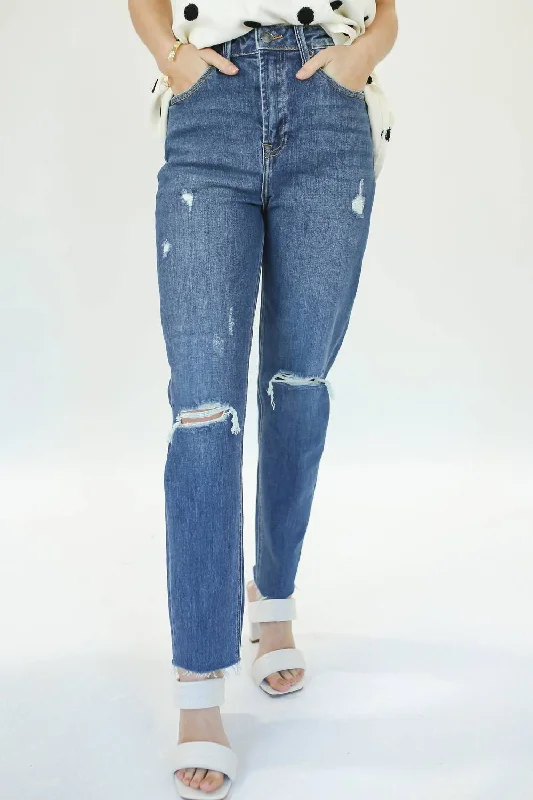 Deana High Waisted Jeans In Medium Wash Denim Fashionable Straight Cut Jeans