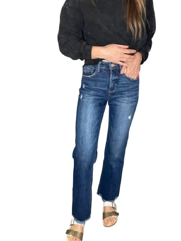 Tummy Control High Rise Frayed Hem Dad Jeans In Medium Wash Chic Dark-Wash Skinny Jeans