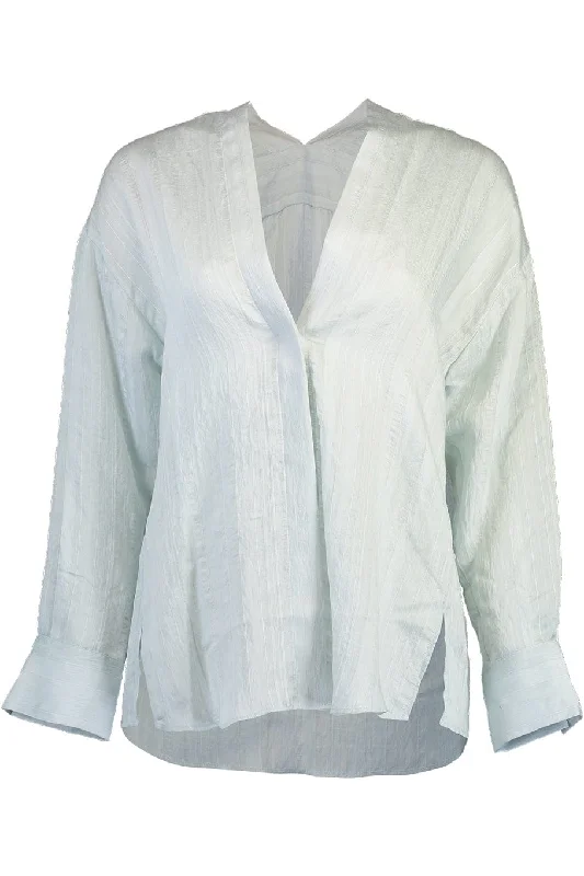 Drapey Stripe V Neck Blouse Double-Layered Blouse
