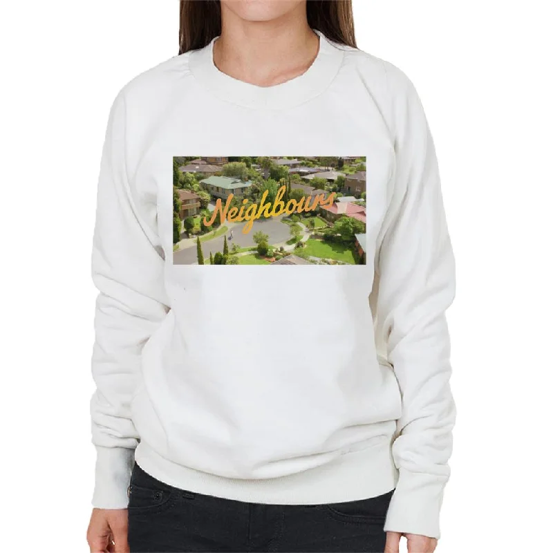 Neighbours Ramsay St Aerial Opening Women's Sweatshirt Hoodie with High-Low Hem Asymmetrical Trendy Neighbours Ramsay St Aerial Opening Women's Sweatshirt Hoodie with High-Low Hem Asymmetrical Trendy