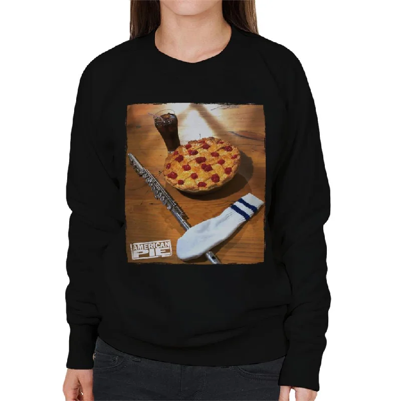 American Pie Flute Sock And Pie Women's Sweatshirt Hoodie with Button Classic Timeless American Pie Flute Sock And Pie Women's Sweatshirt Hoodie with Button Classic Timeless