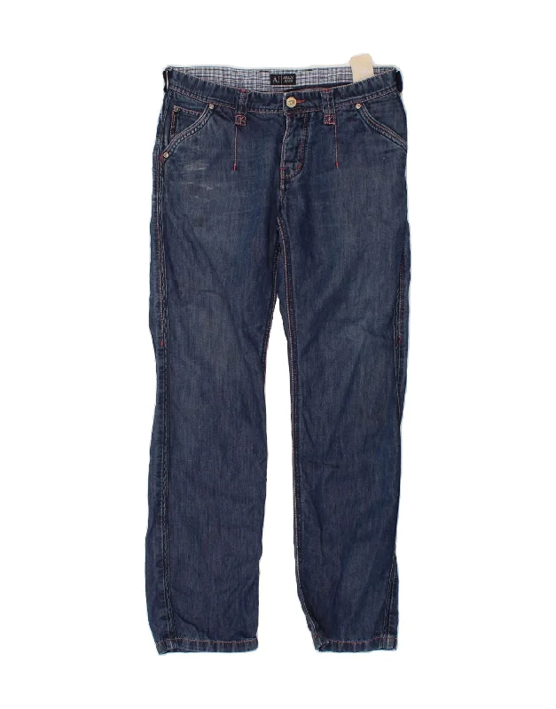 ARMANI Womens Straight Jeans W34 L31 Blue Cotton Trendy Skinny High-Waist Jeans