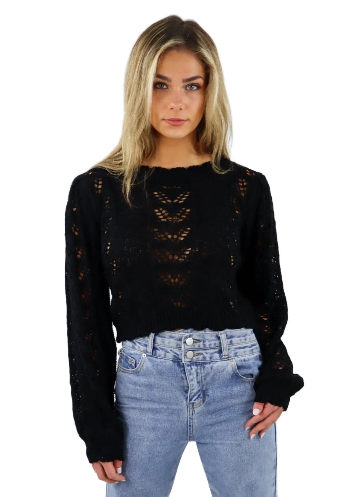 Rock N Rags - "Bohemian Rhapsody" Sweater - Black - Knit Balloon Sleeves Chenille Fabric Brocade Fabric Lace Fabric Rock N Rags - "Bohemian Rhapsody" Sweater - Black - Knit Balloon Sleeves Chenille Fabric Brocade Fabric Lace Fabric