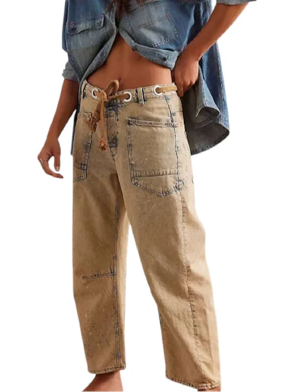 Moxie Pull On Barrel Jeans In Cowboy Comfortable Folded Hem Jeans