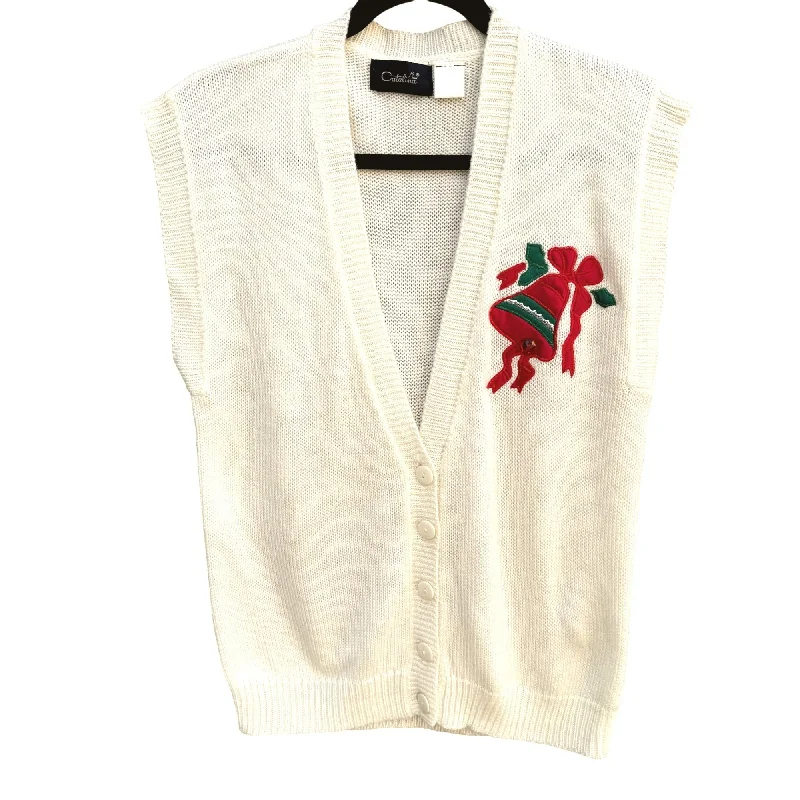 Catalina Vintage 70s Womens Christmas Embroidered Bell Knit Holiday Sweater Vest Mesh Fabric Canvas Fabric Denim Fabric Catalina Vintage 70s Womens Christmas Embroidered Bell Knit Holiday Sweater Vest Mesh Fabric Canvas Fabric Denim Fabric