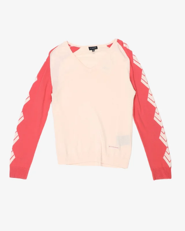 Burberry Golf Pink Argyle Sleeve Jumper - S/M Lace Blend Ribbed Blend Corduroy Blend