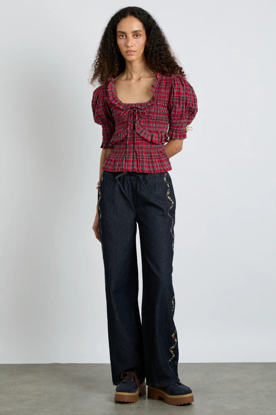 Megan Blouse Red Check Chic Sleeveless Blouse