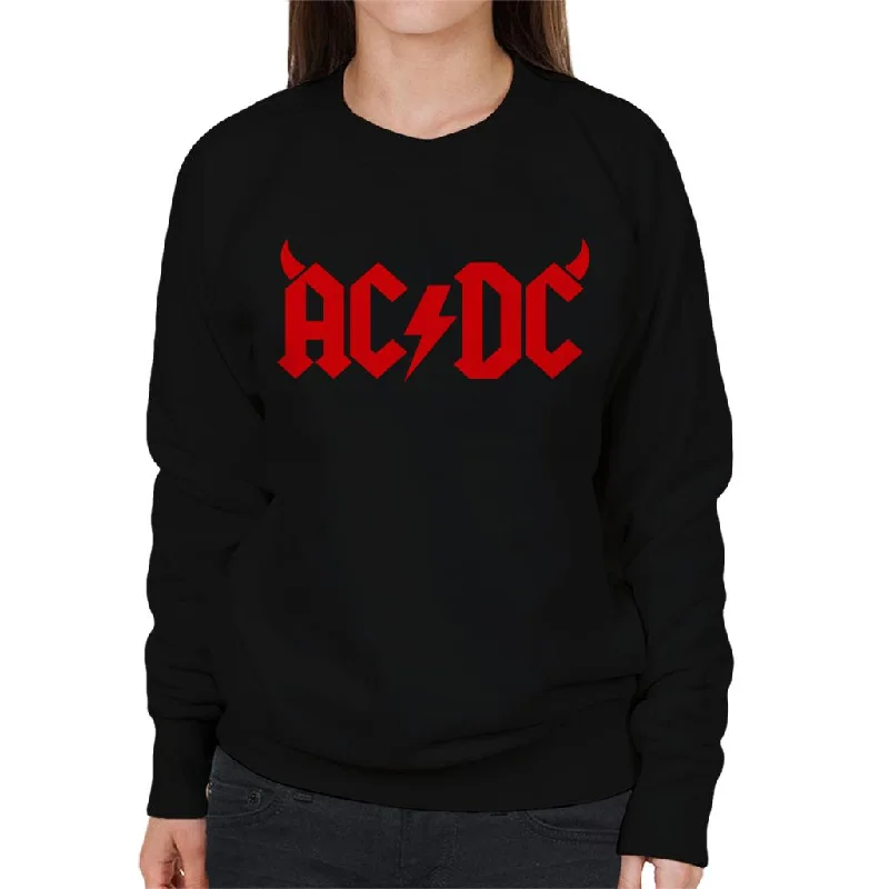 AC/DC Red Horns Logo Women's Sweatshirt Hoodie Crop Top Short Trendy