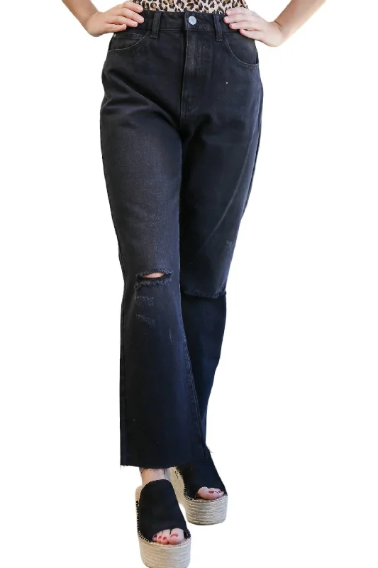 Marlo High Waist Ankle Jeans In Black Elegant Raw Hem Jeans