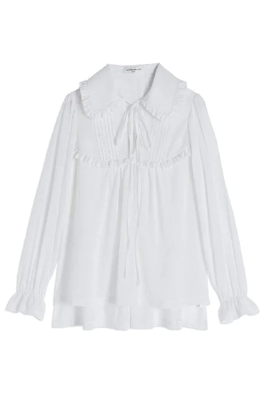 Gathered Detail Long Sleeve Blouse Casual Stripe Blouse