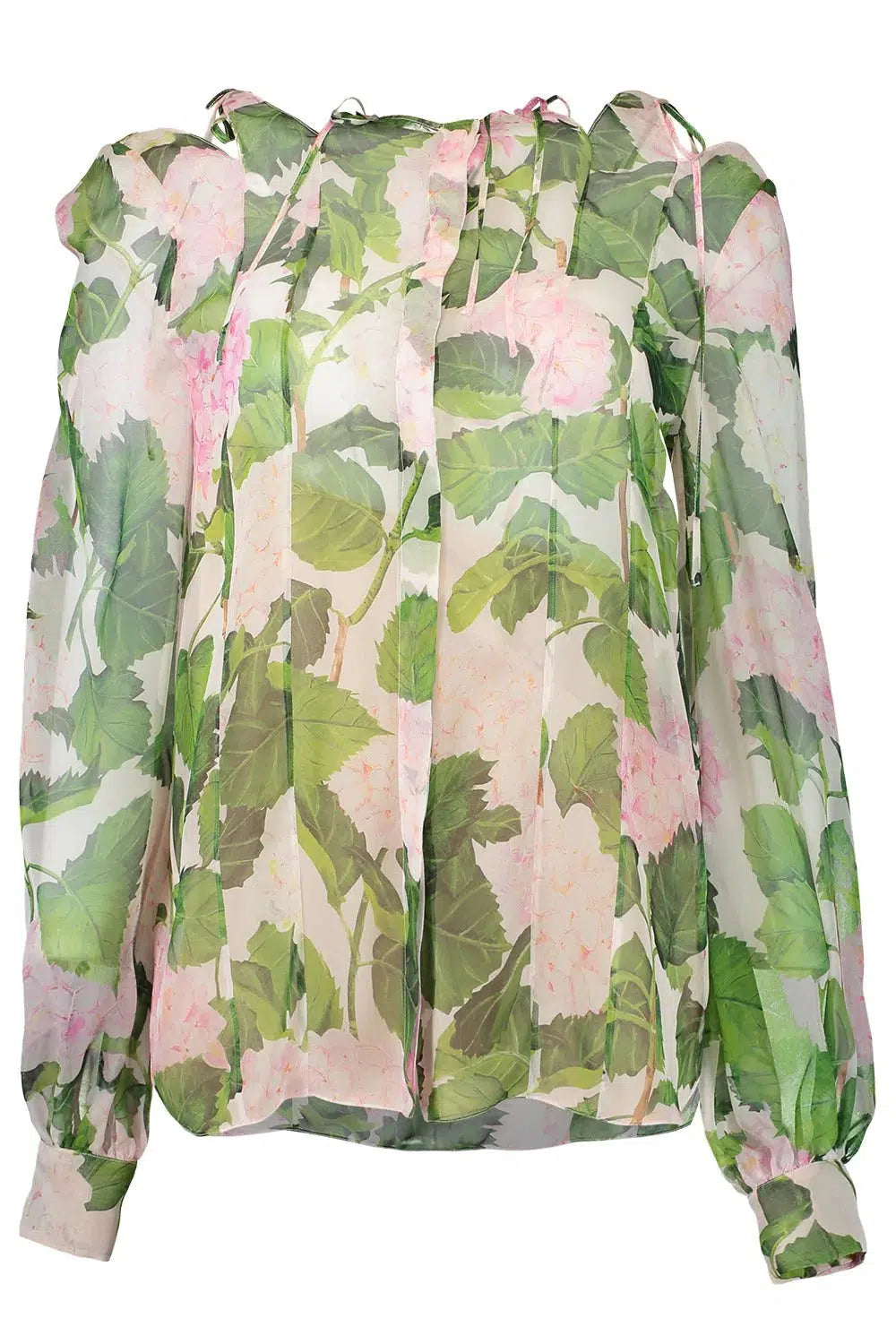 Tie Neck Hydrangea Blouse Embellished Collar Blouse