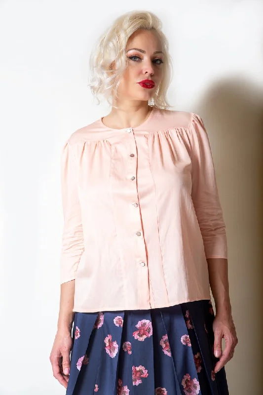 Coral Cotton Blouse Sheer Mesh Blouse