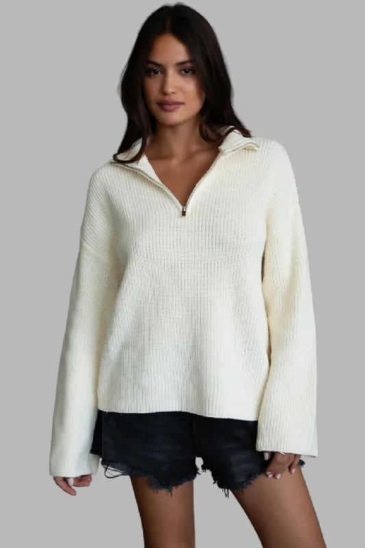 TIC TOC - "LIISA" Oversized Zip Sweater Ribbed Striped Patterned