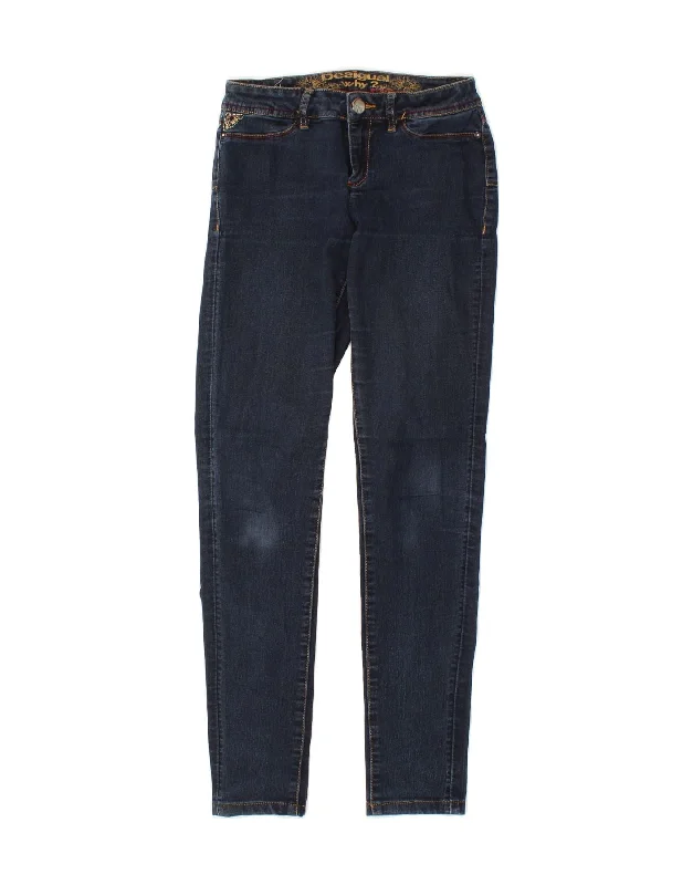 DESIGUAL Womens Skinny Jeans W26 L29 Blue Cotton Stylish Paperbag Waist Denim