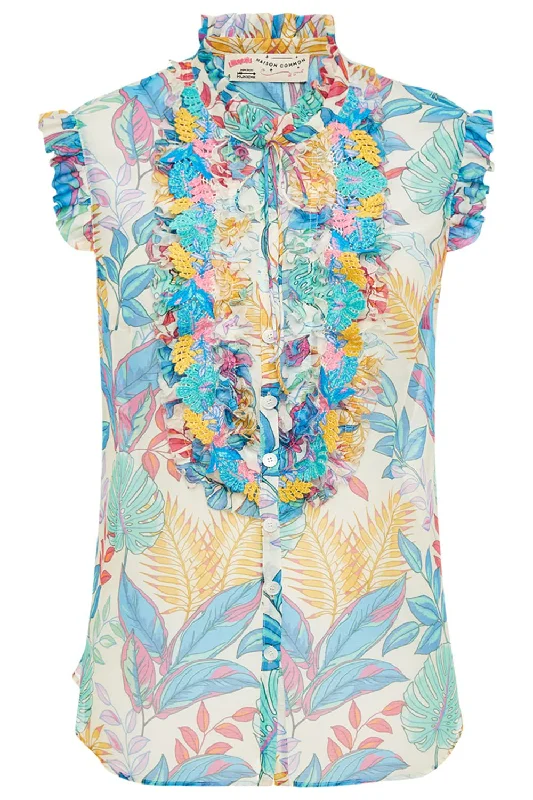 Sleeveless Palm Print Blouse Romantic Lace Blouse