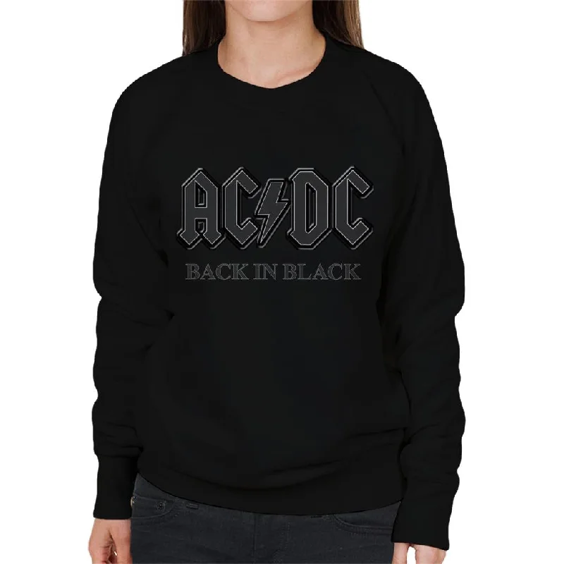 AC/DC Logo Back In Black Women's Sweatshirt Hoodie with Longline Fit Extended Stylish AC/DC Logo Back In Black Women's Sweatshirt Hoodie with Longline Fit Extended Stylish