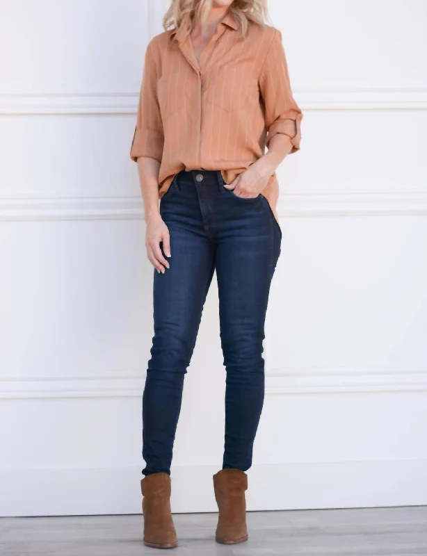Mia High Rise Fab Ab Slim Fit Skinny Jean In Dark Blue Comfortable Folded Hem Jeans