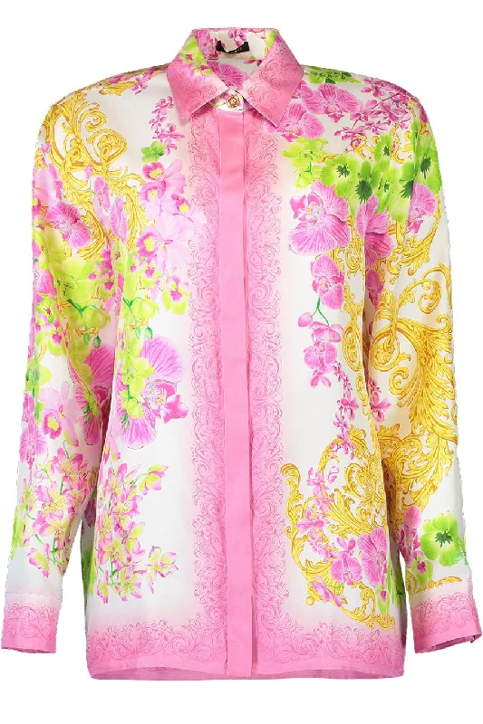 LS Button Down Blouse Stretchy Fitted Blouse