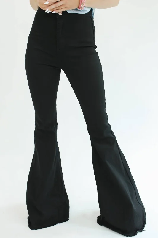 Monica Flare Jean In Black Trendy Patchwork Denim Jeans