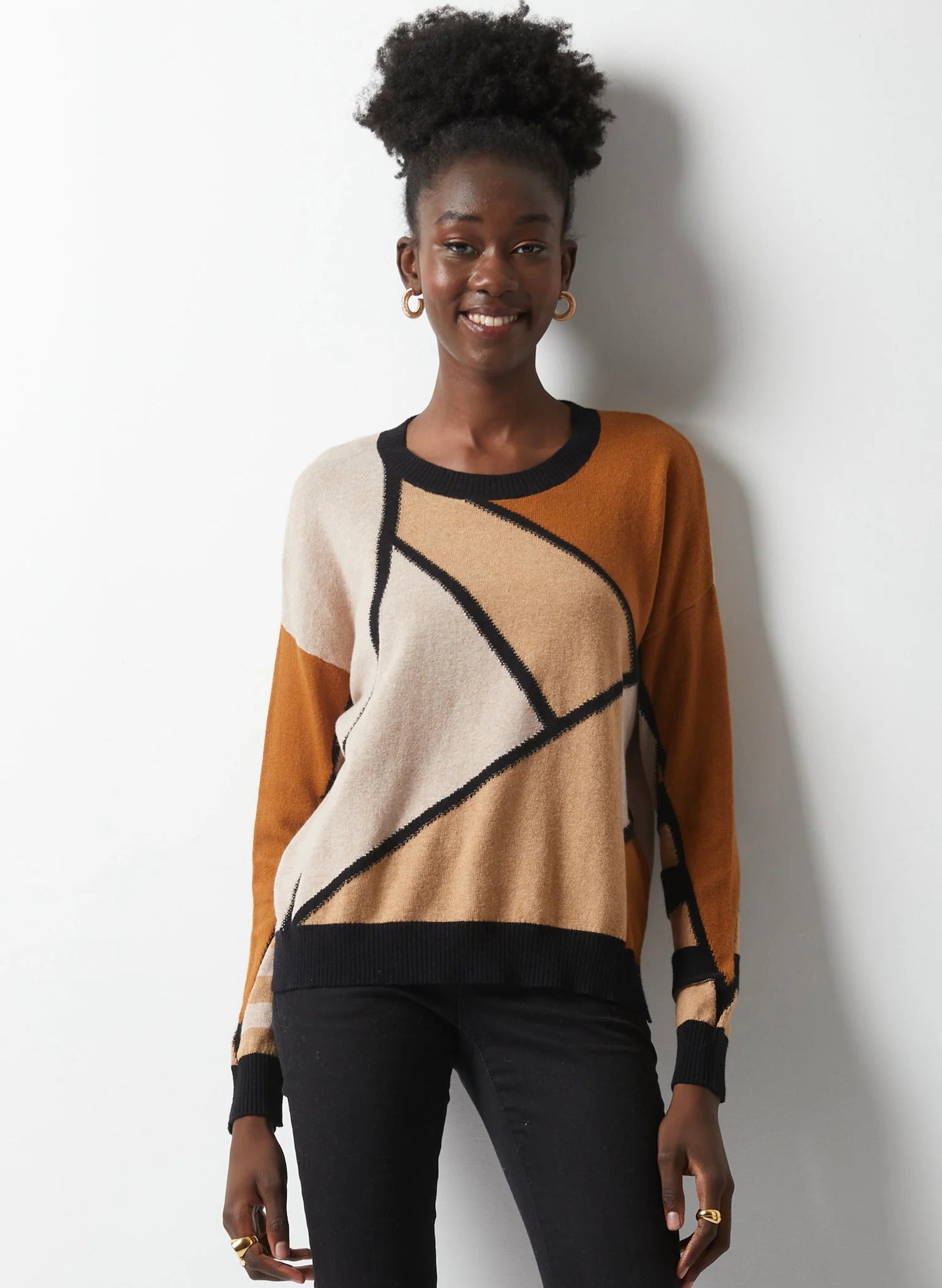 Women's Mosaic Intarsia Sweater Jersey Fabric Tulle Fabric Batik Fabric