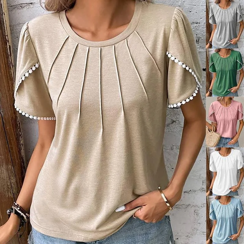 Ladies Round Neck Blouse Solid Color Blouse 2355 Stretchy Fitted Blouse
