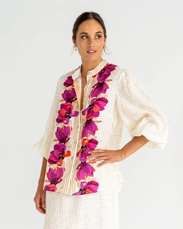 Rosa Blouse - Magnolia Print Soft Satin Blouse