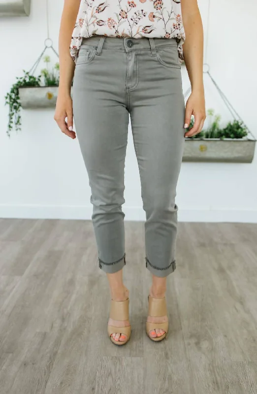Amy Crop Straight Leg Jean In Moss Fashionable Frayed Hem Denim