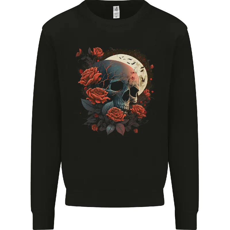 A Dark Fantasy Skull With Roses and Moon Mens Sweatshirt Jumper Hoodie with Double Zipper Versatile Adjustable A Dark Fantasy Skull With Roses and Moon Mens Sweatshirt Jumper Hoodie with Double Zipper Versatile Adjustable