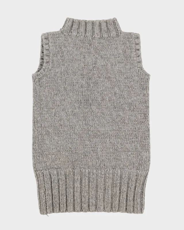 Vintage Chunky Grey Wool Knitted Sleeveless Jumper - XS / S Knit Fabric Woven Fabric Fleece Fabric Vintage Chunky Grey Wool Knitted Sleeveless Jumper - XS / S Knit Fabric Woven Fabric Fleece Fabric
