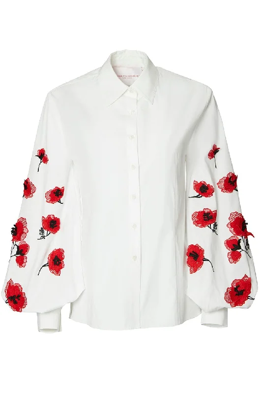 Embroidered Puff Long Sleeve Button Down Blouse Flowy Bohemian Blouse