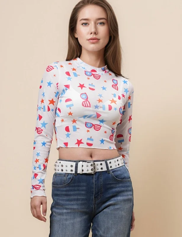 Ladies See Sheer Blouse Star Sunglasses Mesh Layring Top SKT4934 Lightweight Tunic Blouse