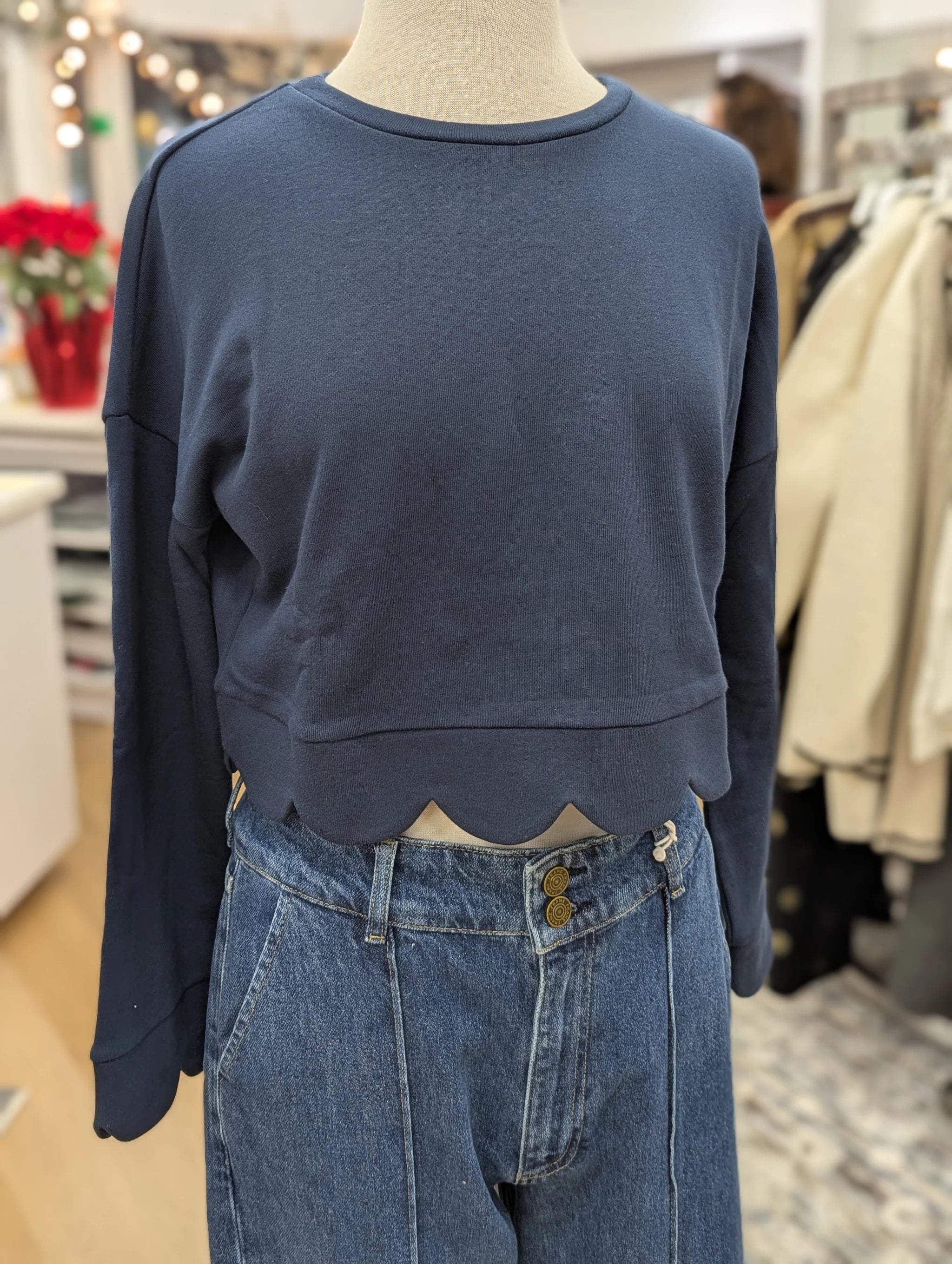 Scalloped Sweater Mesh Sweater Canvas Denim