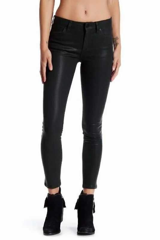 Coated Mid-Rise Skinny Ankle Jeans In Black Stylish Acid-Wash Jeans