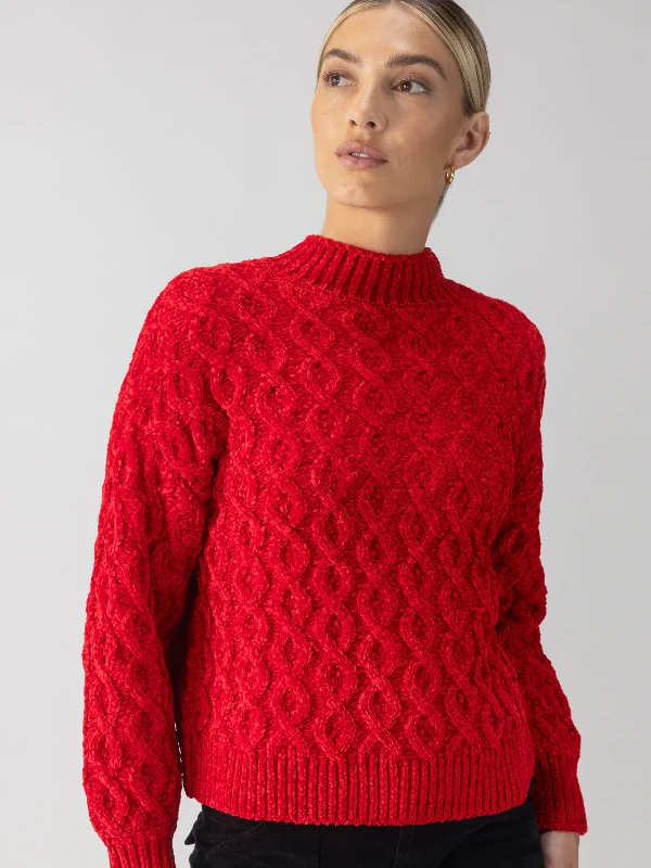 Cable Mock Neck Sweater Elasticated Padded Insulated