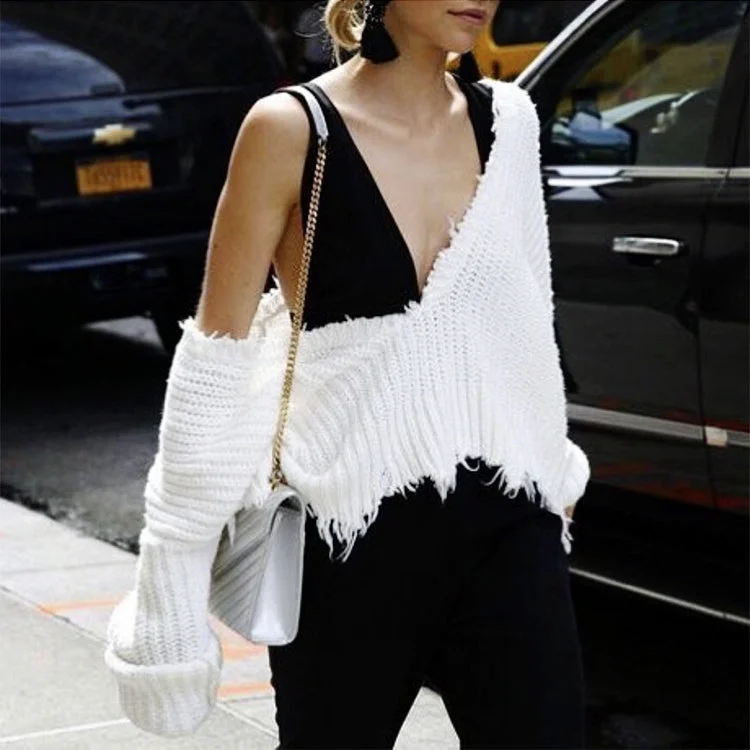 BOHO INSPIRED sexy white sweaters women V-neck long sleeve loose tassles hem jumpers female autumn winter pullover clothing 2017 Knit Fabric Woven Fabric Fleece Fabric BOHO INSPIRED sexy white sweaters women V-neck long sleeve loose tassles hem jumpers female autumn winter pullover clothing 2017 Knit Fabric Woven Fabric Fleece Fabric