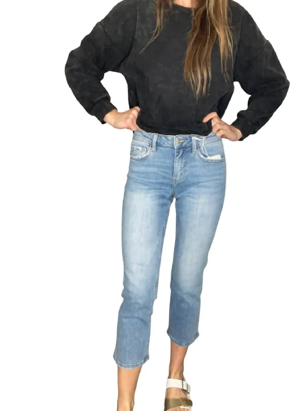 High Rise Cropped Straight Jeans In Light Wash Trendy Colored Denim Jeans