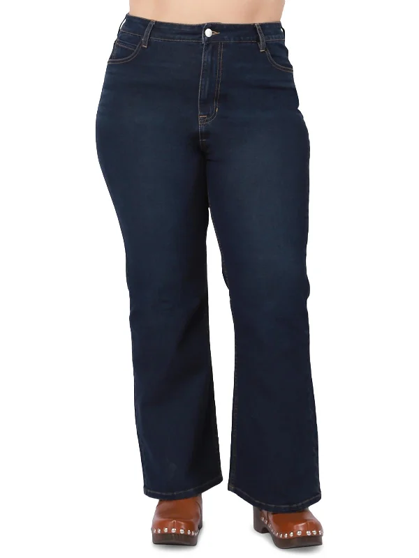Plus Maya Womens High Rise Relaxed Flare Jeans Stylish High-Waisted Denim