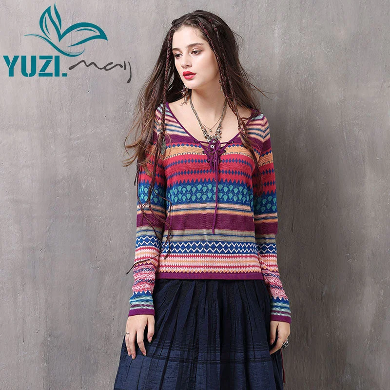 Sweater For Women 2017 Yuzi.may Boho New Cotton Wool Pullover V-Neck Long Sleeve Stripe Knitting Pullovers B9229 Lady's Sweaters Ribbed Striped Patterned Sweater For Women 2017 Yuzi.may Boho New Cotton Wool Pullover V-Neck Long Sleeve Stripe Knitting Pullovers B9229 Lady's Sweaters Ribbed Striped Patterned