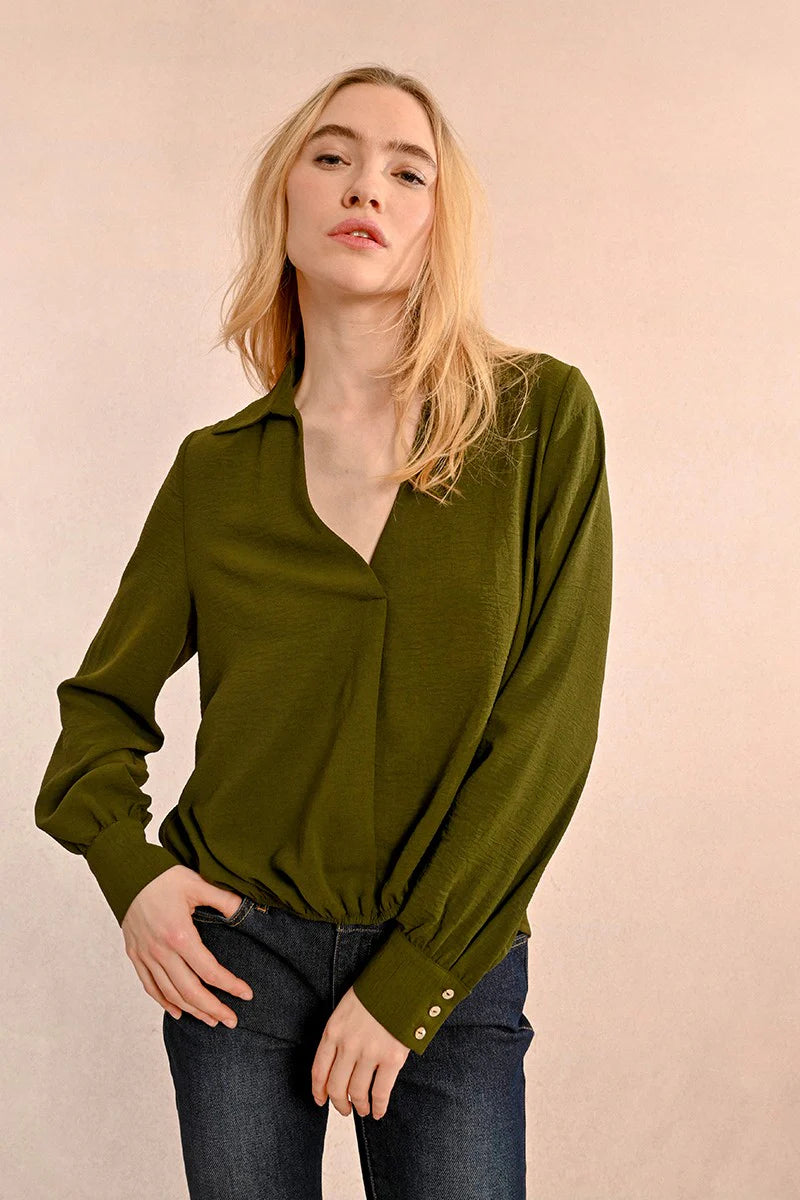 Short Puffy Blouse - Olive Subtle Shimmer Blouse