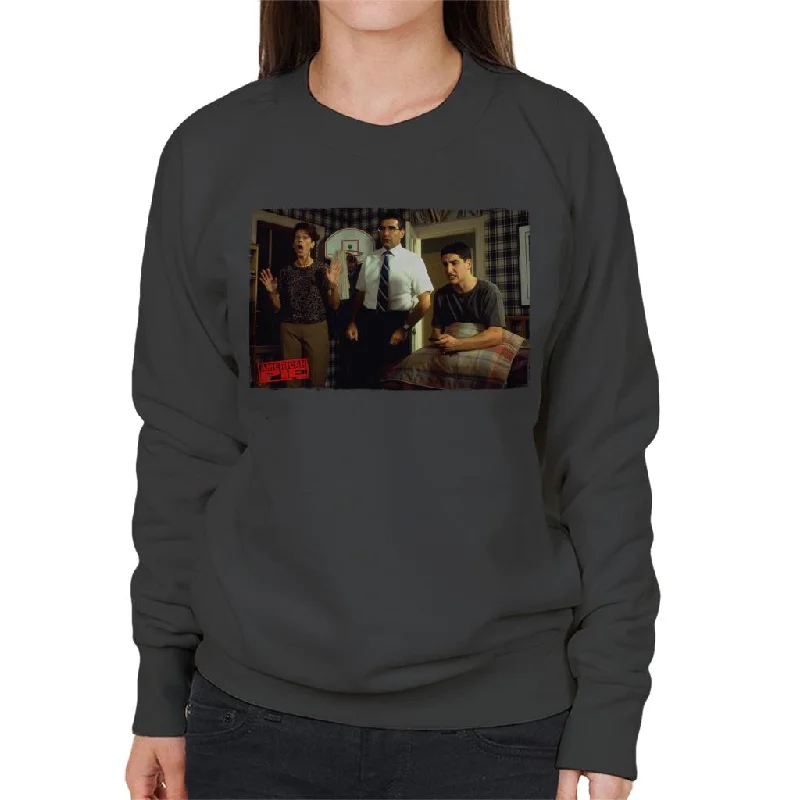 American Pie Jim Caught By Parents Women's Sweatshirt Hoodie with Hem Embroidery Detailed Premium American Pie Jim Caught By Parents Women's Sweatshirt Hoodie with Hem Embroidery Detailed Premium