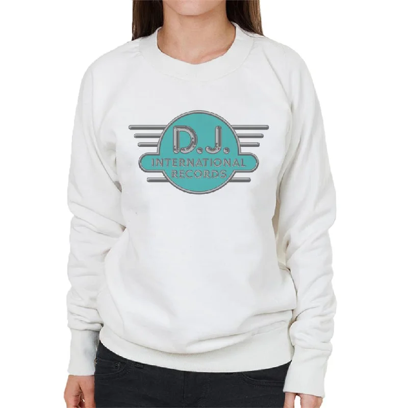 DJ International Records Cyan Logo Women's Sweatshirt Hoodie with Crew Neck Simple Timeless DJ International Records Cyan Logo Women's Sweatshirt Hoodie with Crew Neck Simple Timeless
