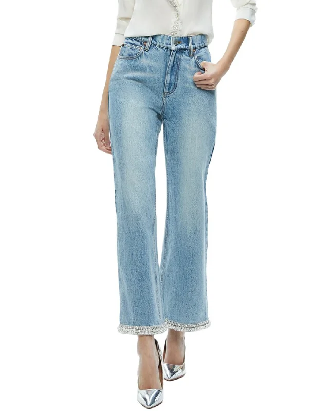 alice + olivia Ora High-Rise Embellished Jean Stylish Acid-Wash Jeans