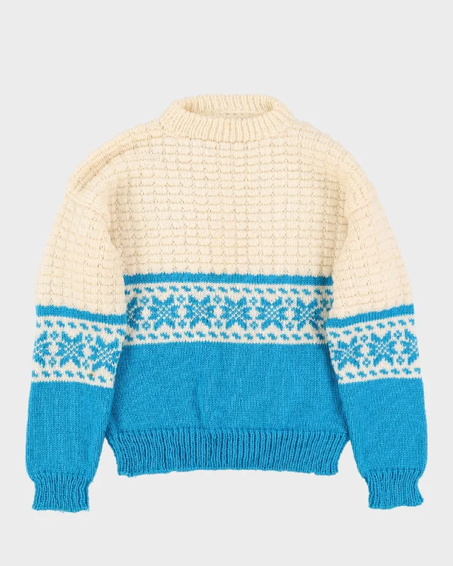 1980s Hand-Knitted Patterned Ski-Style Jumper - M Thin Thick Dense