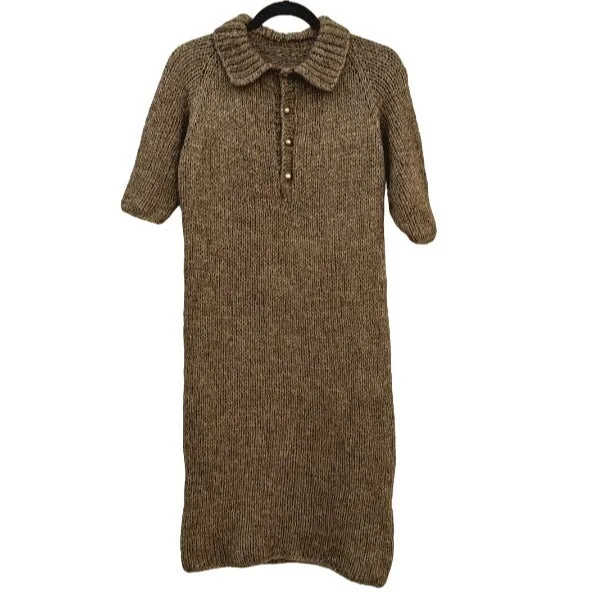 Polo Collar Vintage Boho 1/4 Button Knit Short Sleeve Sweater Dress - Women's L Lace Blend Ribbed Blend Corduroy Blend Polo Collar Vintage Boho 1/4 Button Knit Short Sleeve Sweater Dress - Women's L Lace Blend Ribbed Blend Corduroy Blend