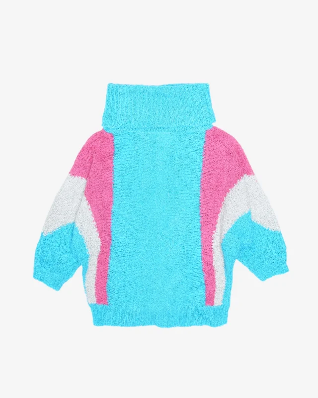 1980s Batwing Sleeve Block Colour Roll Neck Jumper Hooded Caped Shawl Collar